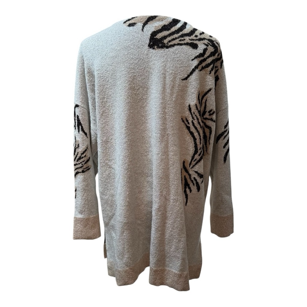 Chicos Tiger Graphic‎ Sweater Women 3P XLP Beige V-Neck Intarsia Knit Tunic - Picture 3 of 8